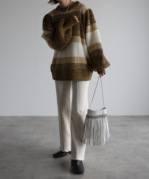 amini(アミニ)の「【2021-2022 A/W】マルチボーダーニット(ニット/セーター・レディース・グリーン系/ブルー系/イエロー系・MEDIUM)」の17枚目の写真