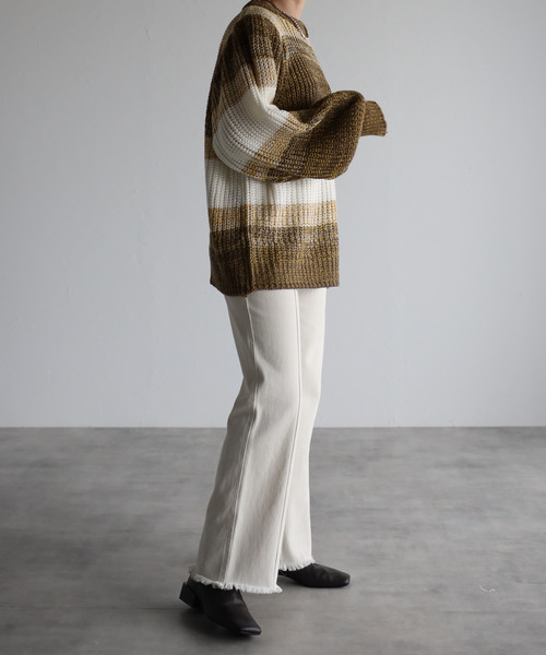 amini(アミニ)の「【2021-2022 A/W】マルチボーダーニット(ニット/セーター・レディース・グリーン系/ブルー系/イエロー系・MEDIUM)」の14枚目の写真