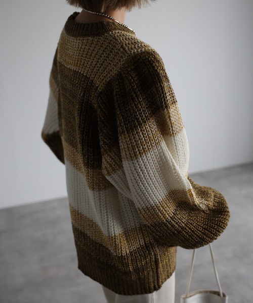 amini(アミニ)の「【2021-2022 A/W】マルチボーダーニット(ニット/セーター・レディース・グリーン系/ブルー系/イエロー系・MEDIUM)」の20枚目の写真
