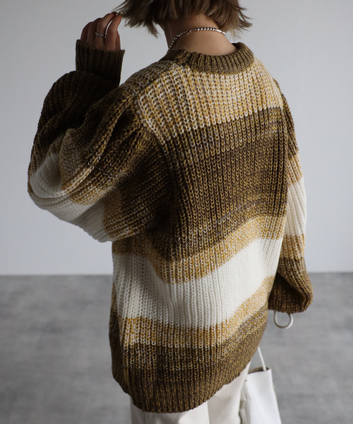 amini(アミニ)の「【2021-2022 A/W】マルチボーダーニット(ニット/セーター・レディース・グリーン系/ブルー系/イエロー系・MEDIUM)」の22枚目の写真