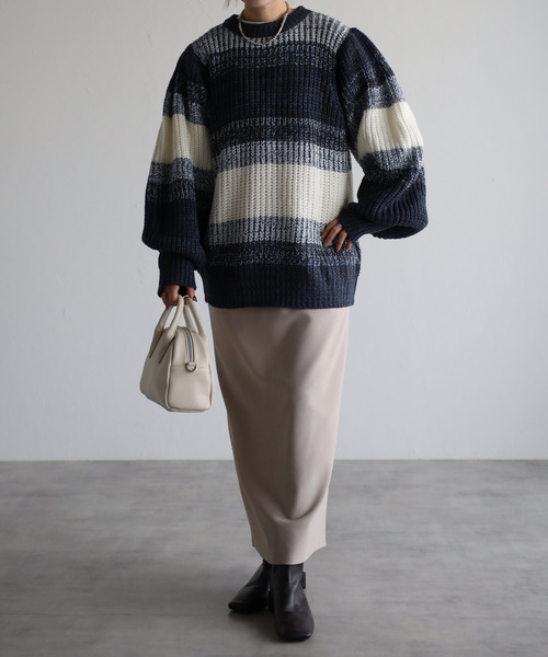 amini(アミニ)の「【2021-2022 A/W】マルチボーダーニット(ニット/セーター・レディース・グリーン系/ブルー系/イエロー系・MEDIUM)」の9枚目の写真