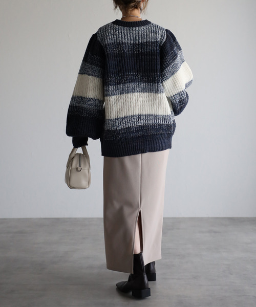 amini(アミニ)の「【2021-2022 A/W】マルチボーダーニット(ニット/セーター・レディース・グリーン系/ブルー系/イエロー系・MEDIUM)」の12枚目の写真