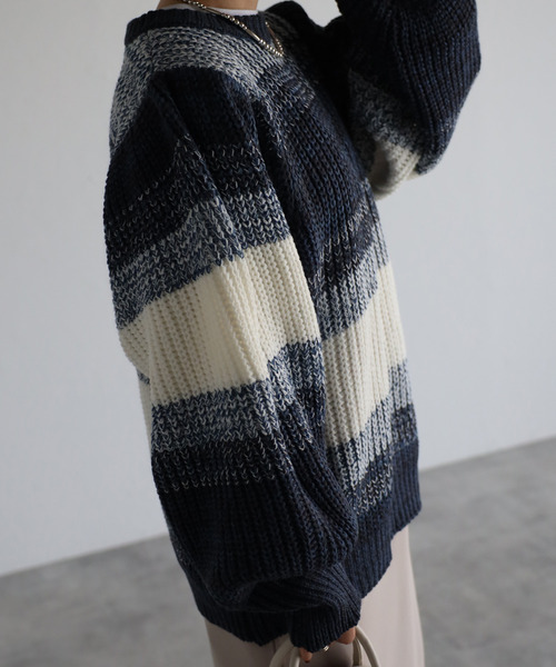 amini(アミニ)の「【2021-2022 A/W】マルチボーダーニット(ニット/セーター・レディース・グリーン系/ブルー系/イエロー系・MEDIUM)」の18枚目の写真