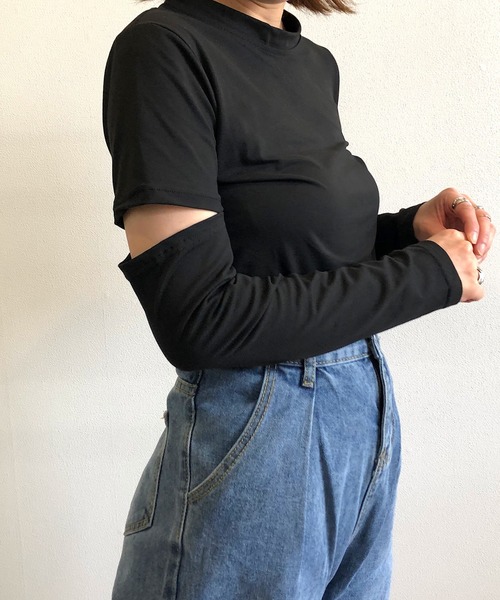 Kotoe(コトエ)の「レディース クロップド スリーブスリット カットソー 長袖 二の腕あき ヘルシー 肌見せ(Tシャツ/カットソー・レディース・ホワイト/ブラック/グレー・M/L)」の4枚目の写真