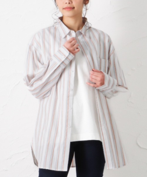 NAVY(ネイビー)の「カラフルストライプシャツ(シャツ/ブラウス・レディース・イエロー/グリーン/ピンク/ブラック/ブルー/ホワイト/オフホワイト・フリー)」の3枚目の写真