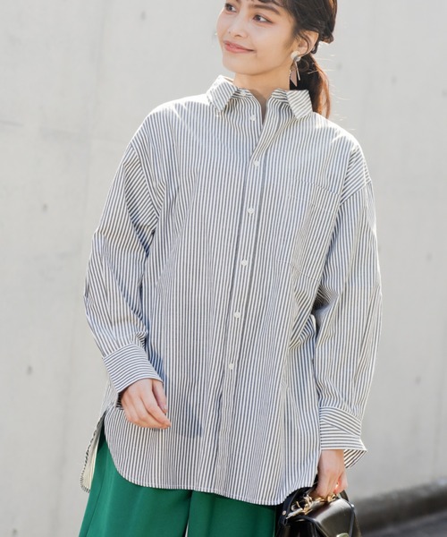 NAVY(ネイビー)の「カラフルストライプシャツ(シャツ/ブラウス・レディース・イエロー/グリーン/ピンク/ブラック/ブルー/ホワイト/オフホワイト・フリー)」の4枚目の写真