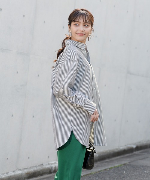 NAVY(ネイビー)の「カラフルストライプシャツ(シャツ/ブラウス・レディース・イエロー/グリーン/ピンク/ブラック/ブルー/ホワイト/オフホワイト・フリー)」の10枚目の写真