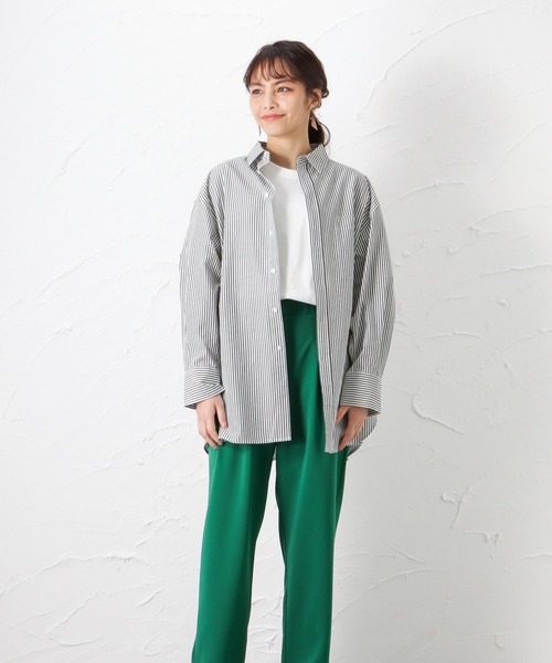 NAVY(ネイビー)の「カラフルストライプシャツ(シャツ/ブラウス・レディース・イエロー/グリーン/ピンク/ブラック/ブルー/ホワイト/オフホワイト・フリー)」の14枚目の写真