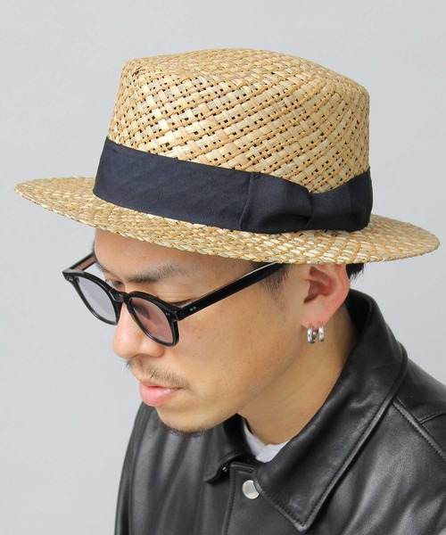 Ruben(ルーベン)の「Ruben / ルーベン / ガマ草 カンカン帽 / ボーダーハット(ハット・メンズ・ブラック・FREE)」の1枚目の写真