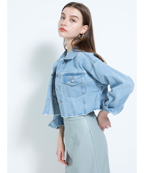 DURAS（デュラス）の「デニムショートジャケット（デニムジャケット・レディース・アイボリー/ライトインディゴブルー・FREE）」の5枚目の写真