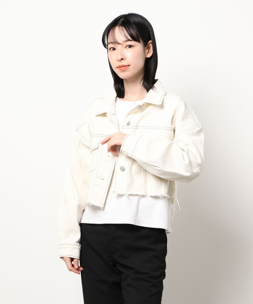 DURAS（デュラス）の「デニムショートジャケット（デニムジャケット・レディース・アイボリー/ライトインディゴブルー・FREE）」の19枚目の写真