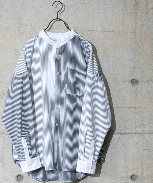 JOHN'S CLOSET（ジョンズクローゼット）の「【i】TCブロードクレイジークレリックバンドカラーシャツ（シャツ/ブラウス・メンズ・ブラック/サックスブルー/グレー/ベージュ・MEDIUM/LARGE/X-LARGE）」の2枚目の写真