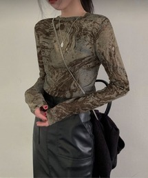 me+em select | ニュアンスマーブルシースルートップス 【韓国製】(Tシャツ/カットソー)