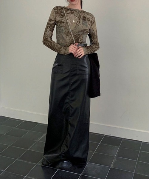 me+em select（ミームセレクト）の「※※ニュアンスマーブルシースルートップス 【韓国製】（Tシャツ/カットソー・レディース・ワイン/ミント/ブラウン/ブラック・FREE）」の19枚目の写真