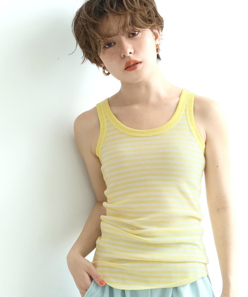coca(coca)(コカ)の「ボーダータンクトップ(タンクトップ・レディース・イエロー/ブラック・ONE SIZE)」の1枚目の写真