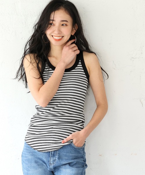 coca(coca)(コカ)の「ボーダータンクトップ(タンクトップ・レディース・イエロー/ブラック・ONE SIZE)」の2枚目の写真
