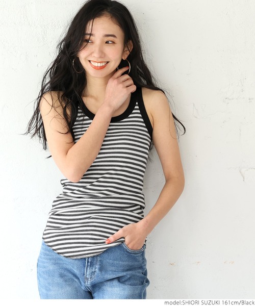 coca(coca)(コカ)の「ボーダータンクトップ(タンクトップ・レディース・イエロー/ブラック・ONE SIZE)」の4枚目の写真