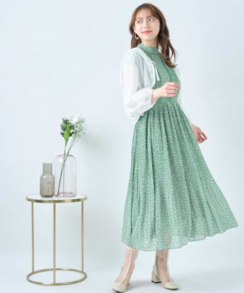 WILLSELECTION（ウィルセレクション）の「【Limited Item】ラッフルケシプリーツワンピース（ワンピース・レディース・ブラック/グリーン・MEDIUM）」の4枚目の写真