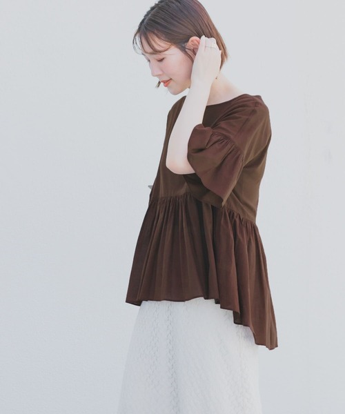 F by ROSSO(エフバイロッソ)の「F by ROSSO コットンボイル切替ギャザーブラウス(シャツ/ブラウス・レディース・ブラック/ラベンダー/ミント/ブラウン・FREE)」の6枚目の写真