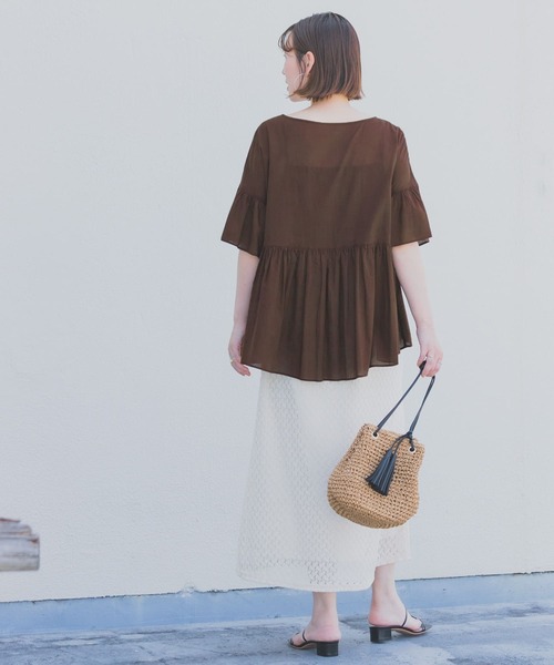 F by ROSSO(エフバイロッソ)の「F by ROSSO コットンボイル切替ギャザーブラウス(シャツ/ブラウス・レディース・ブラック/ラベンダー/ミント/ブラウン・FREE)」の8枚目の写真