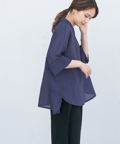 KBF（ケイビーエフ）の「ブザムストライプBIGシャツ（シャツ/ブラウス・レディース・ブラウン系その他/ベージュ系その他/ブルー系その他/ネイビー・ONE）」の6枚目の写真