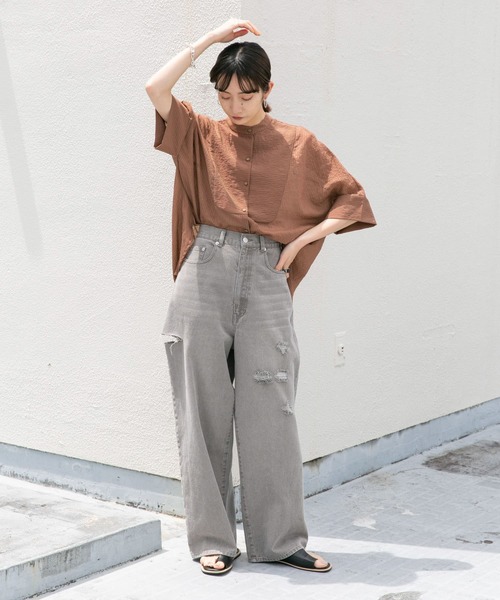 KBF（ケイビーエフ）の「ブザムストライプBIGシャツ（シャツ/ブラウス・レディース・ブラウン系その他/ベージュ系その他/ブルー系その他/ネイビー・ONE）」の12枚目の写真