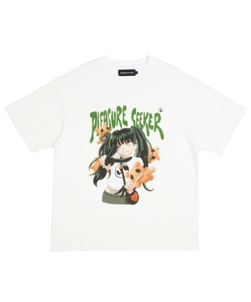 SUNDAYOFFCLUB(サンデイオフクラブ)の「【SUNDAY OFF CLUB/サンデーオフクラブ】pleasure seekers short sleeve tee/プリントT 半袖Tシャツ アニメプリント(Tシャツ/カットソー・メンズ・ホワイト/ブラック・L/M/XL)」の1枚目の写真