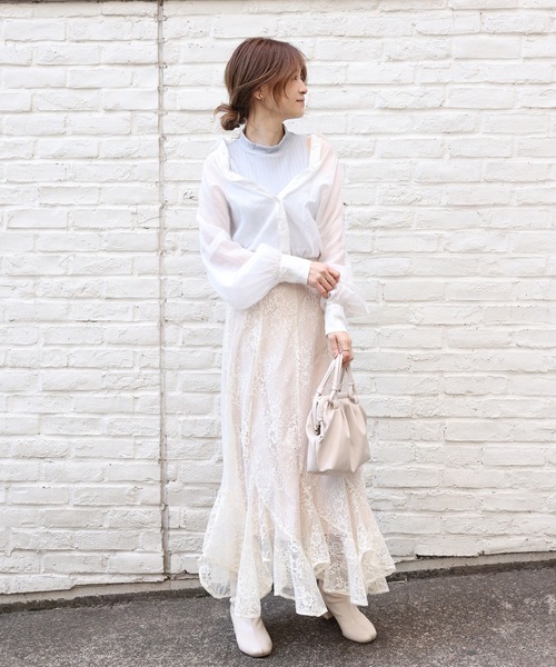 one after another NICE CLAUP（ワンアフターアナザーナイスクラップ）の「女神のシルエット　エスカルゴスカート（スカート・レディース・アイボリー/グレー系その他/パープル系その他/ライトグレー/オフホワイト・FREE）」の16枚目の写真