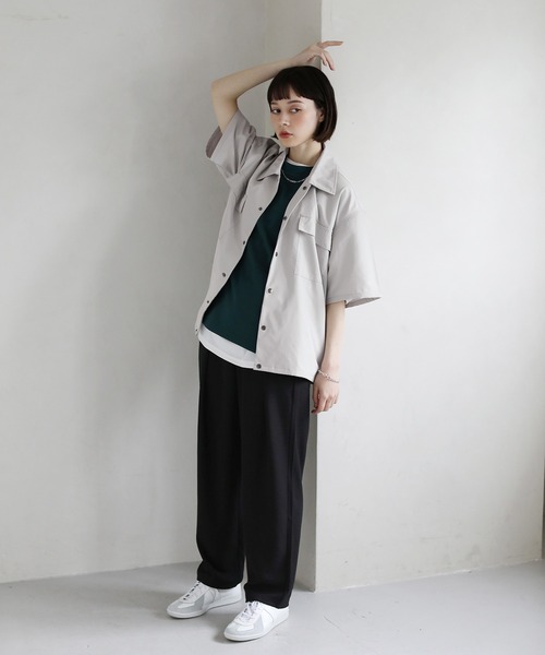 ETELIO（エテリオ）の「ビッグシルエット半袖 コーチシャツジャケット（シャツ/ブラウス・メンズ・ワイン/ライトグレー/ブルー/ブラック・L/M/S）」の5枚目の写真