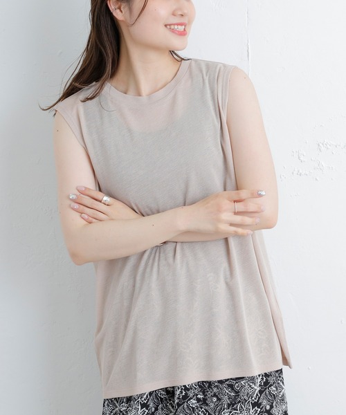 PUAL CE CIN(ピュアルセシン)の「シアーボックスノースリーブ(タンクトップ・レディース・ライトグレー/ブラック/グリーン/ピンクベージュ・FREE)」の4枚目の写真