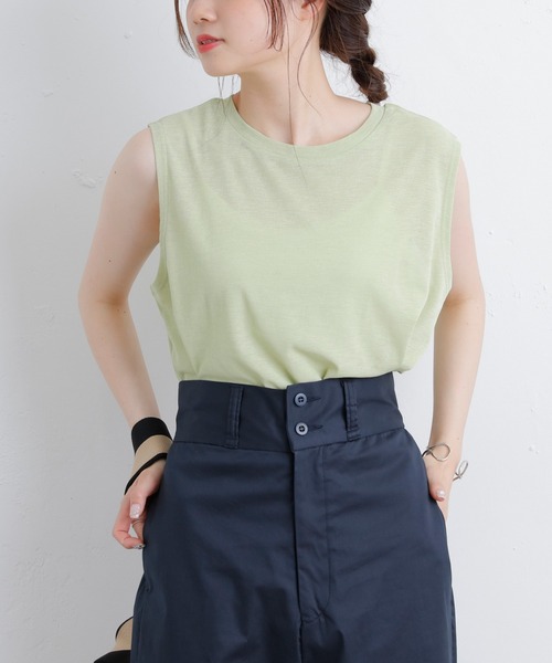 PUAL CE CIN(ピュアルセシン)の「シアーボックスノースリーブ(タンクトップ・レディース・ライトグレー/ブラック/グリーン/ピンクベージュ・FREE)」の3枚目の写真