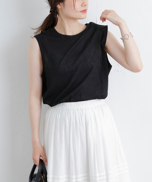 PUAL CE CIN(ピュアルセシン)の「シアーボックスノースリーブ(タンクトップ・レディース・ライトグレー/ブラック/グリーン/ピンクベージュ・FREE)」の2枚目の写真