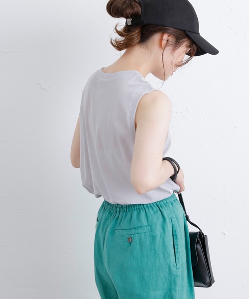 PUAL CE CIN(ピュアルセシン)の「シアーボックスノースリーブ(タンクトップ・レディース・ライトグレー/ブラック/グリーン/ピンクベージュ・FREE)」の12枚目の写真