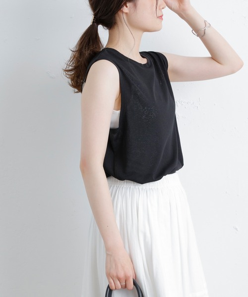 PUAL CE CIN(ピュアルセシン)の「シアーボックスノースリーブ(タンクトップ・レディース・ライトグレー/ブラック/グリーン/ピンクベージュ・FREE)」の13枚目の写真