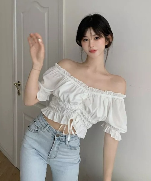 Auntie Rosa(アンティローザ)の「フリルオフショルトップス(Tシャツ/カットソー・レディース・ホワイト・FREE)」の5枚目の写真
