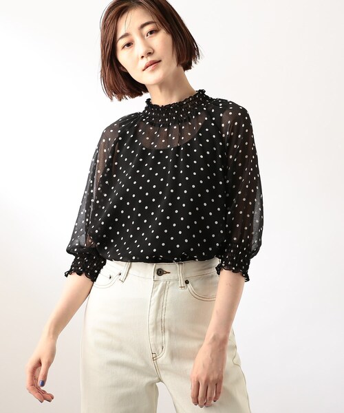 THE SHOP TK （ザ ショップ ティーケー ）の「◆【程よい透け感】ドットシャーリングブラウス（シャツ/ブラウス・レディース・ベージュ系/ホワイト系その他/ブラック系・11/12）」の2枚目の写真