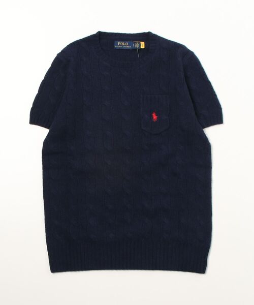 POLO RALPH LAUREN（ポロ ラルフ ローレン）の「ケーブル ウールカシミヤ ショートスリーブ セーター（ニット/セーター・レディース・ブルー・S/M/L/XL/XS）」の6枚目の写真