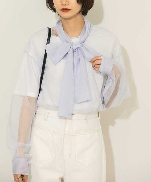 KBF（ケイビーエフ）の「2WAYボウタイチュールブラウス（シャツ/ブラウス・レディース・アイボリー/ラベンダー/グリーン系その他・ONE）」の8枚目の写真