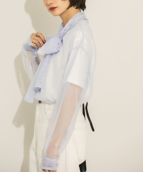 KBF（ケイビーエフ）の「2WAYボウタイチュールブラウス（シャツ/ブラウス・レディース・アイボリー/ラベンダー/グリーン系その他・ONE）」の5枚目の写真