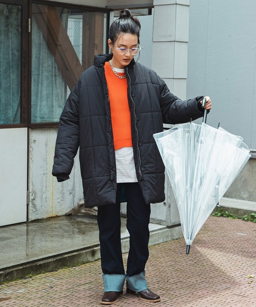 bohmal(ボマール)の「裏地配色ミドル丈中綿ブルゾン(ダウンジャケット/コート・レディース・アイボリー/ブラック・MEDIUM/LARGE)」の8枚目の写真