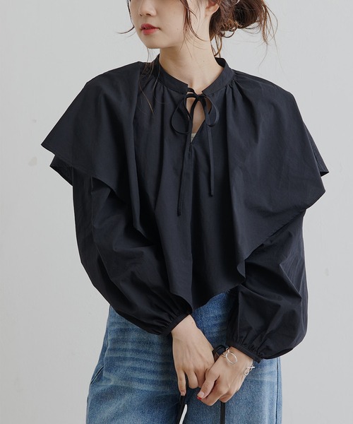 PUAL CE CIN(ピュアルセシン)の「【Du noir】ラッフルカラーボウタイブラウス(シャツ/ブラウス・レディース・ブラック/ベージュ/グレー・FREE)」の13枚目の写真