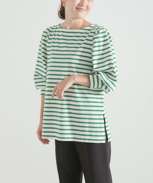 LEPSIM(レプシィム)の「【FOR I SERIES】ボートネックボーダーカットソー 158116(Tシャツ/カットソー・レディース・ブラック/ネイビー/グリーン・SMALL)」の1枚目の写真