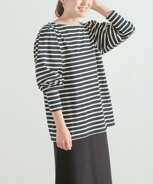 LEPSIM(レプシィム)の「【FOR I SERIES】ボートネックボーダーカットソー 158116(Tシャツ/カットソー・レディース・ブラック/ネイビー/グリーン・SMALL)」の2枚目の写真