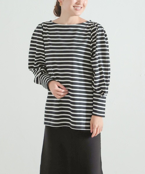 LEPSIM(レプシィム)の「【FOR I SERIES】ボートネックボーダーカットソー 158116(Tシャツ/カットソー・レディース・ブラック/ネイビー/グリーン・SMALL)」の4枚目の写真