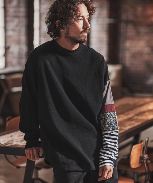 FACTOTUM（ファクトタム）の「mlt3972- One Arm Gimmick Design Waffle Long-sleeve T-Shirt カットソー（Tシャツ/カットソー・メンズ・ホワイト/ライトカーキ/ブラック・44/48/46）」の9枚目の写真