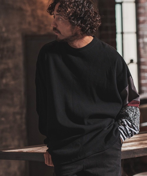 FACTOTUM（ファクトタム）の「mlt3972- One Arm Gimmick Design Waffle Long-sleeve T-Shirt カットソー（Tシャツ/カットソー・メンズ・ホワイト/ライトカーキ/ブラック・44/48/46）」の10枚目の写真