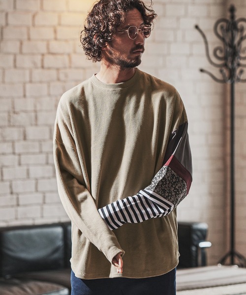 FACTOTUM（ファクトタム）の「mlt3972- One Arm Gimmick Design Waffle Long-sleeve T-Shirt カットソー（Tシャツ/カットソー・メンズ・ホワイト/ライトカーキ/ブラック・44/48/46）」の14枚目の写真