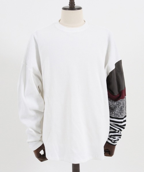FACTOTUM（ファクトタム）の「mlt3972- One Arm Gimmick Design Waffle Long-sleeve T-Shirt カットソー（Tシャツ/カットソー・メンズ・ホワイト/ライトカーキ/ブラック・44/48/46）」の19枚目の写真