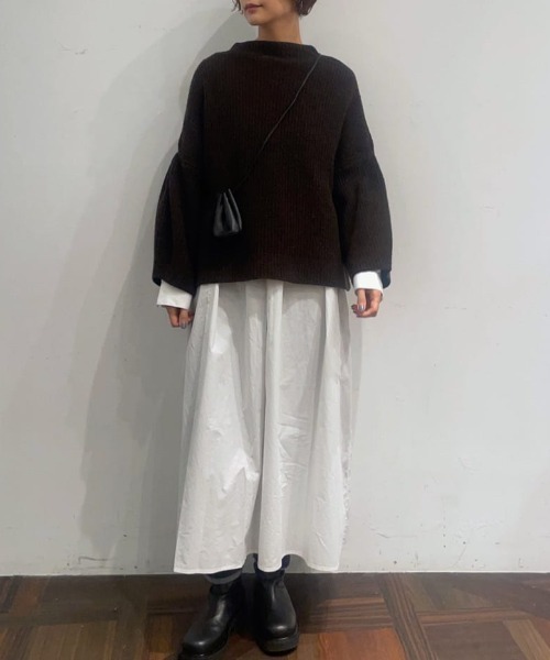 BEARDSLEY（ビアズリー）の「ノーカラーシャツワンピース：ニットのチクチク予防にも（ワンピース・レディース・ホワイト/ネイビー・FREE）」の22枚目の写真