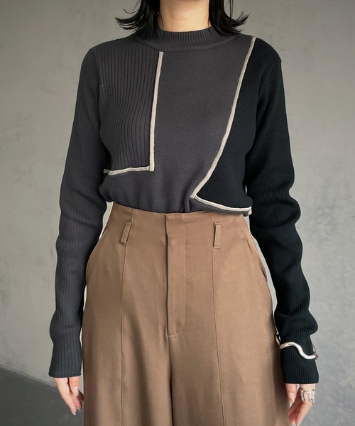 &g'aime（アンジェム）の「【&g’aime】バイカラーニット（ニット/セーター・レディース・ブラウン/アイボリー/チャコール・FREE）」の3枚目の写真